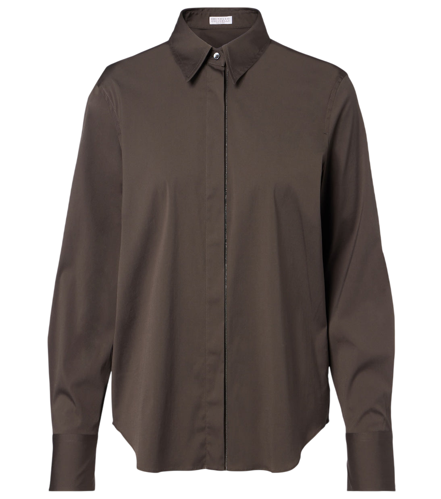 Brunello Cucinelli Monili blusa de popeline em mistura de algodão