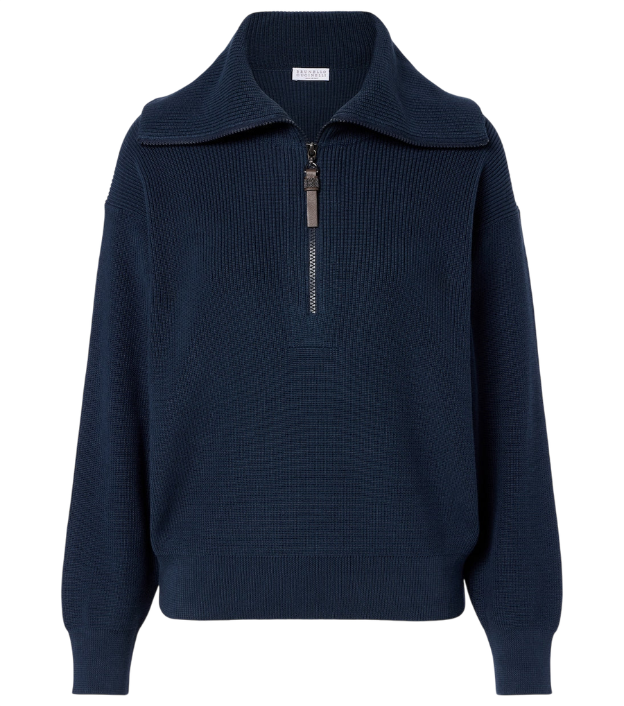 Brunello Cucinelli Monili cotton half-zip sweater