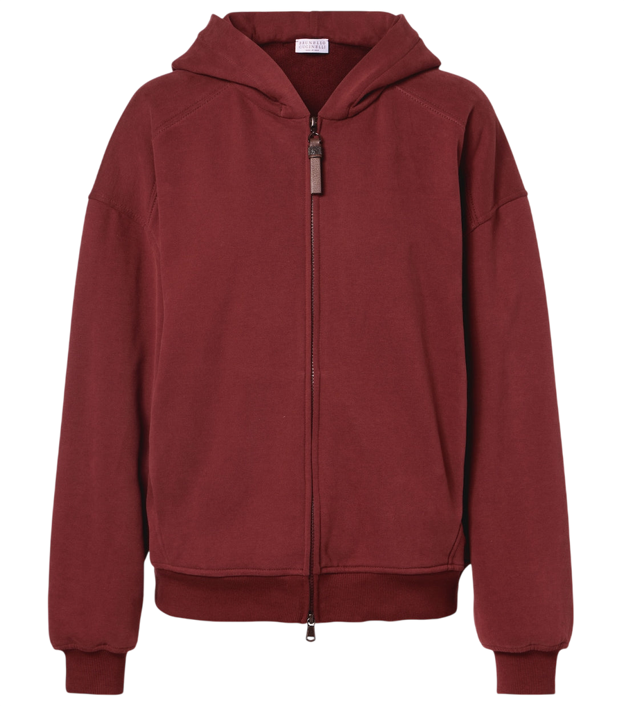 Brunello Cucinelli Monili felpa con cappuccio e zip in jersey di cotone