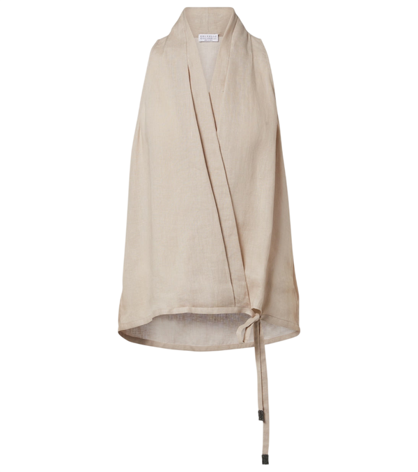 Brunello Cucinelli Monili top de linho com decote halter