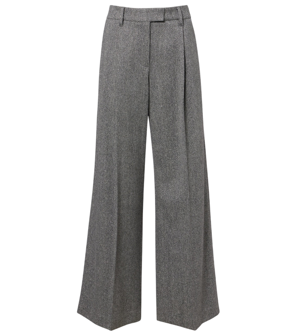 Pantalones anchos de mezcla de lana con espiguilla y Monili de Brunello Cucinelli