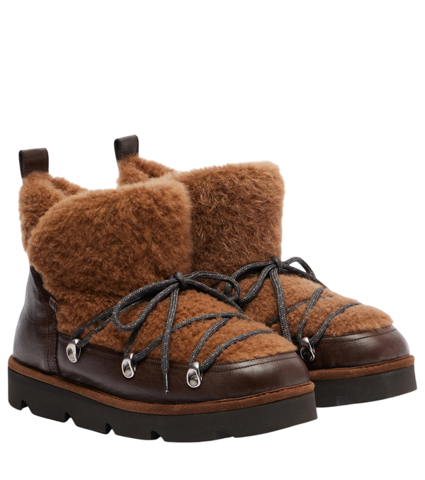 Brunello Cucinelli Monili leather and shearling lace-up boots