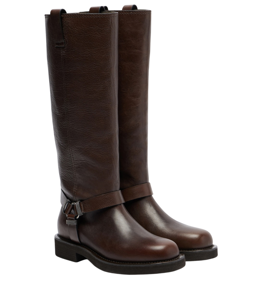 Brunello Cucinelli Monili leather knee-high boots