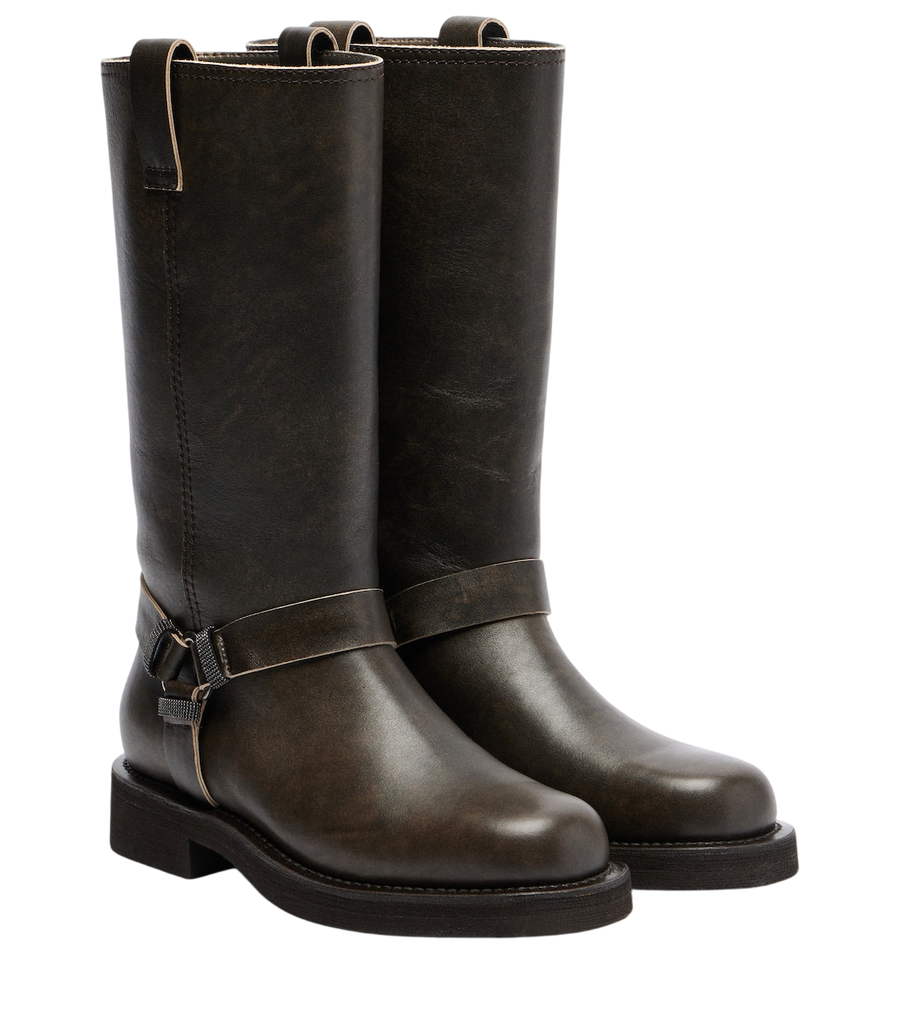 Brunello Cucinelli Monili leather knee-high boots