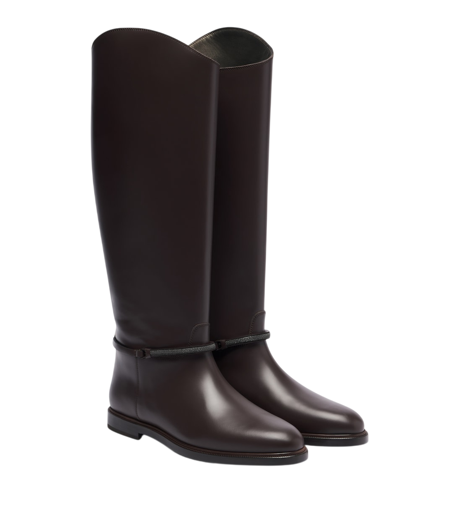 Brunello Cucinelli Monili leather knee-high boots