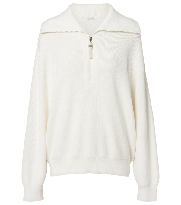Brunello Cucinelli Monili oversized cotton half-zip sweater
