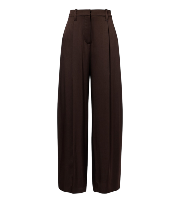 Pantalones anchos plisados de seda con detalles Monili de Brunello Cucinelli