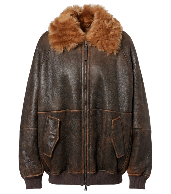 Brunello Cucinelli Monili shearling-trimmed leather blouson jacket