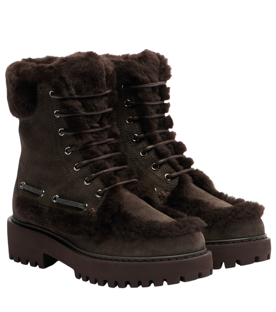Brunello Cucinelli Monili shearling-trimmed suede lace-up boots
