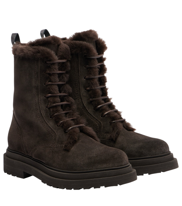 Brunello Cucinelli Monili shearling-trimmed suede lace-up boots