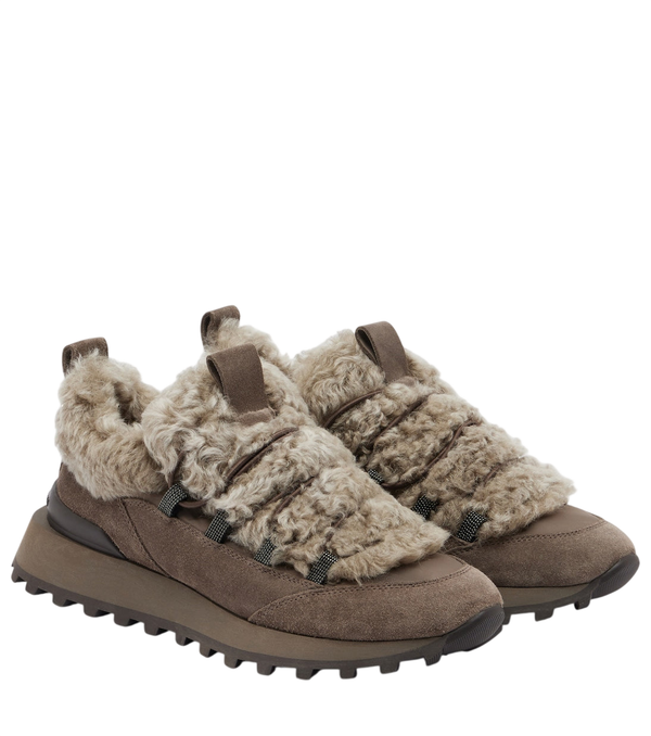 Brunello Cucinelli Monili shearling-trimmed suede sneakers