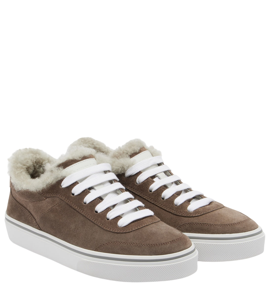 Brunello Cucinelli Monili shearling-trimmed suede sneakers
