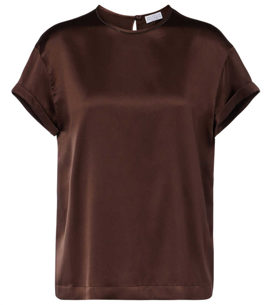 Brunello Cucinelli Monili silk-blend satin T-shirt