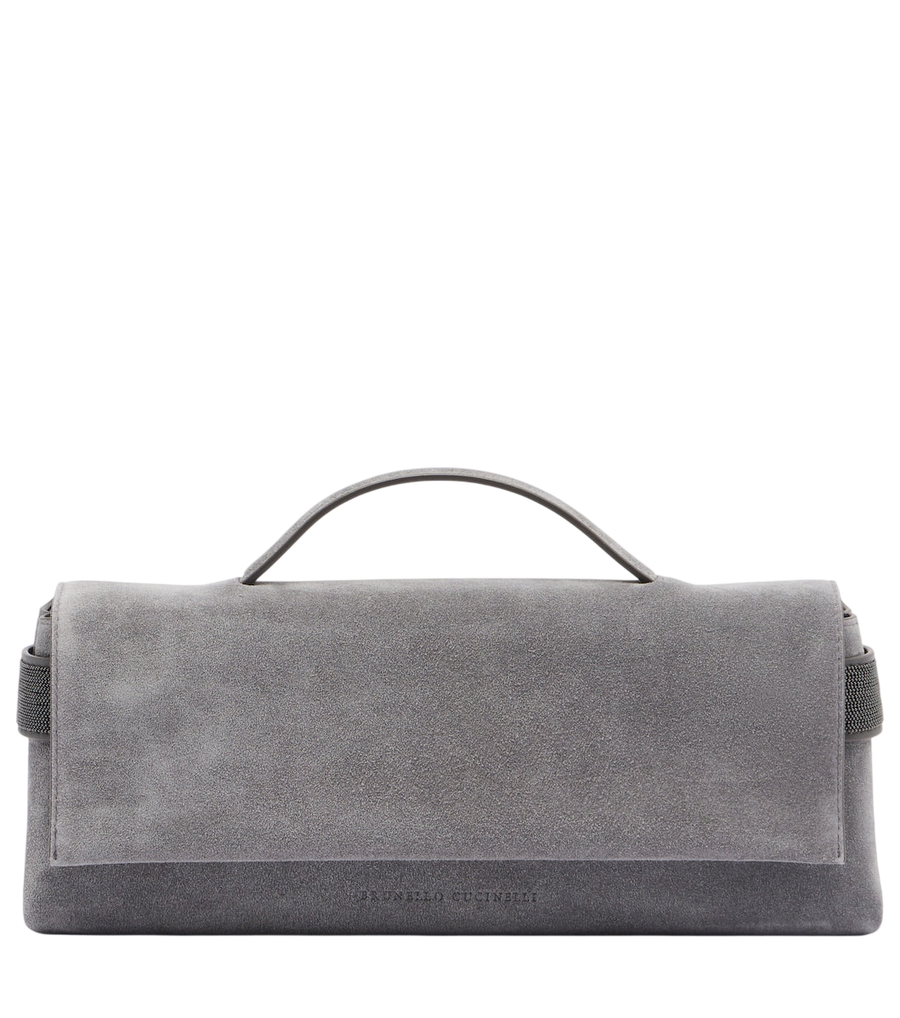 Brunello Cucinelli Monili Small embellished suede top-handle bag