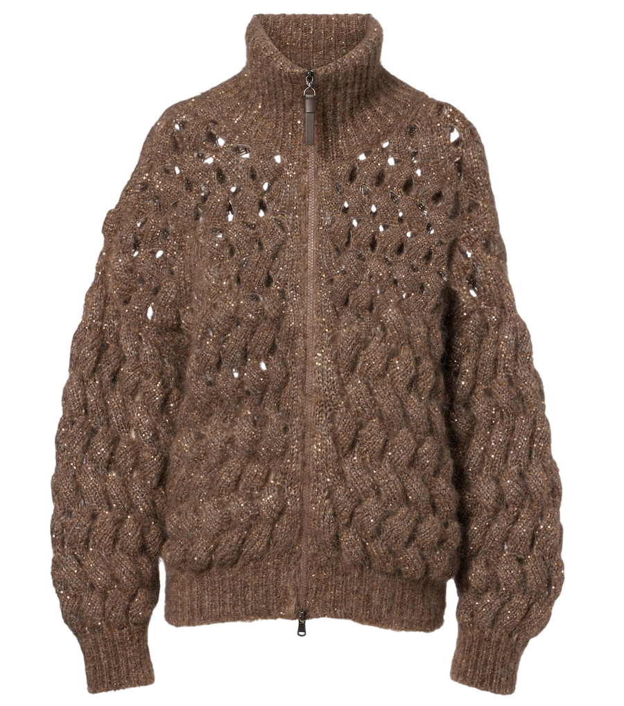 Brunello Cucinelli Open-knit sequined mohair and wool-blend cardigan