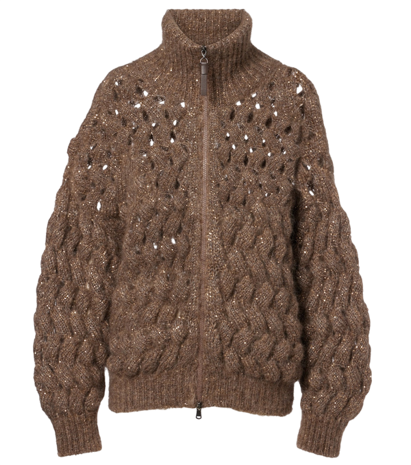 Brunello Cucinelli Open-knit sequined mohair and wool-blend cardigan