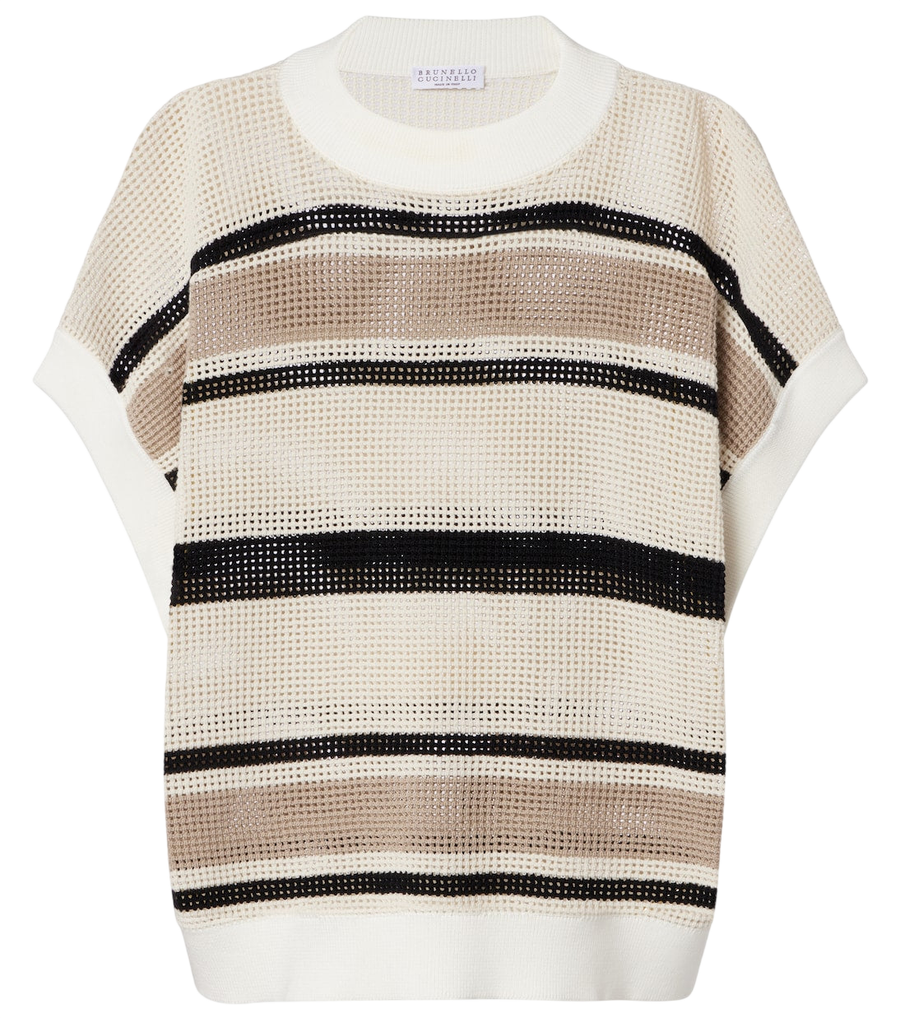 Brunello Cucinelli Open-knit striped cotton top