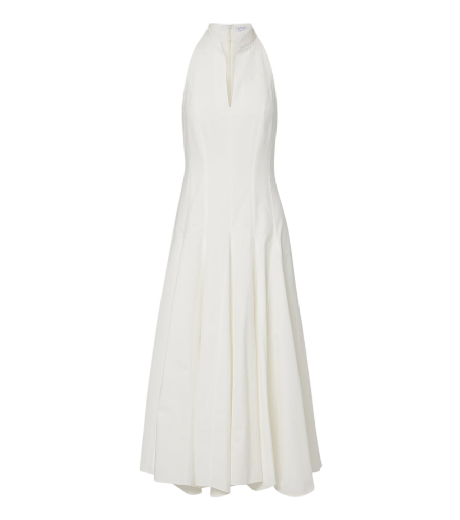 Vestido midi de popelina de algodón con pliegues de Brunello Cucinelli