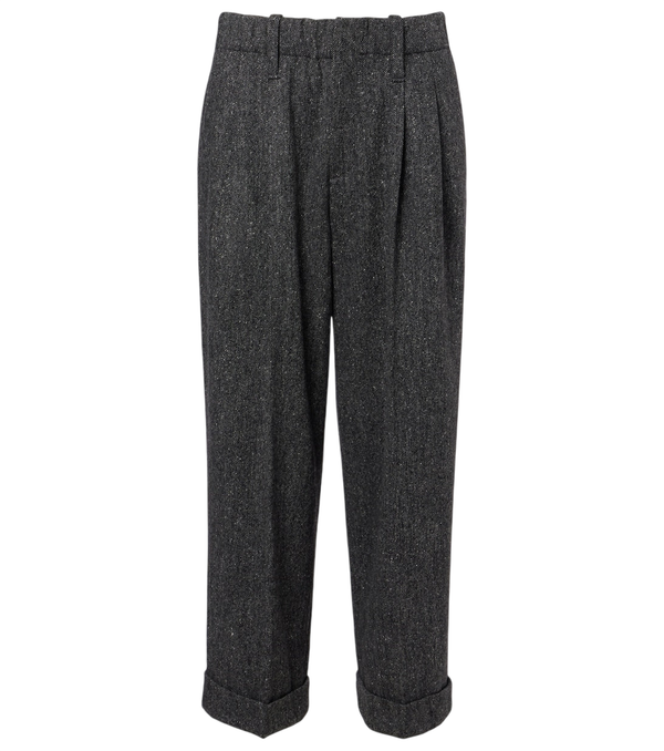 Pantalones entallados de mezcla de lana con pliegues de Brunello Cucinelli