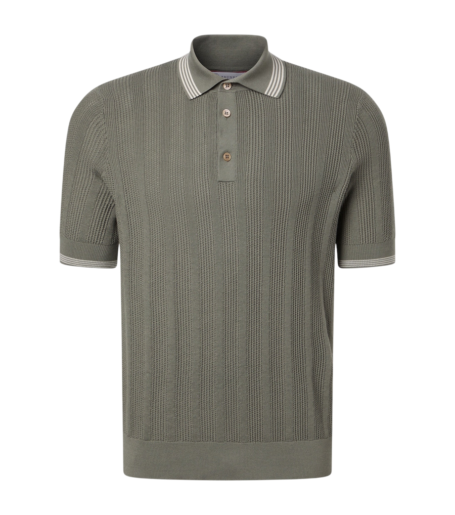 Brunello Cucinelli Ribbed-knit cotton polo shirt
