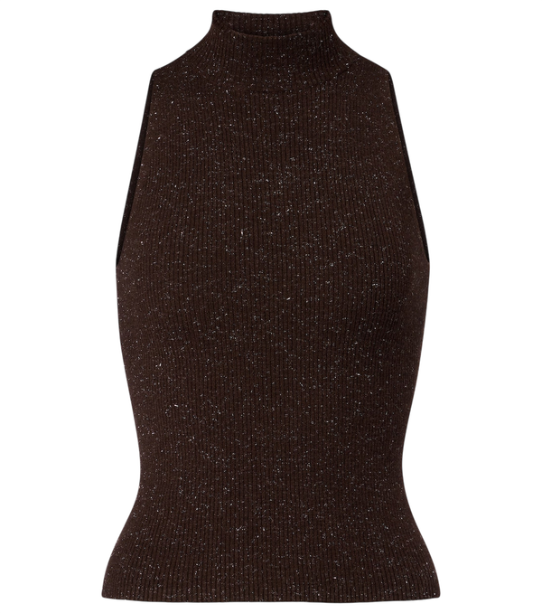 Brunello Cucinelli Ribbed-knit lamé top