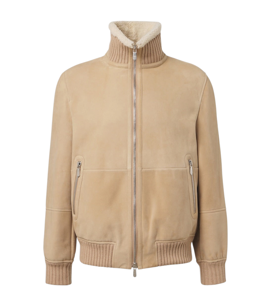 Brunello Cucinelli Shearling-lined suede bomber jacket