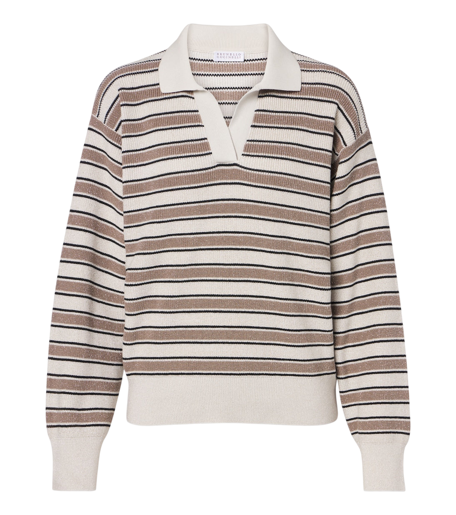Brunello Cucinelli Striped cotton-blend polo sweater