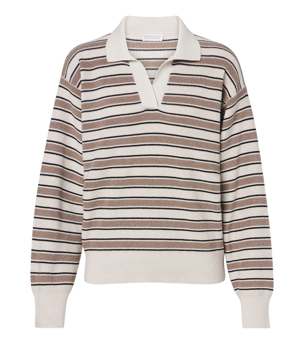 Brunello Cucinelli Striped cotton-blend polo sweater