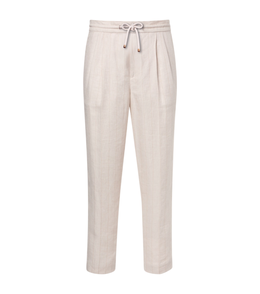 Brunello Cucinelli Striped linen and cotton straight pants