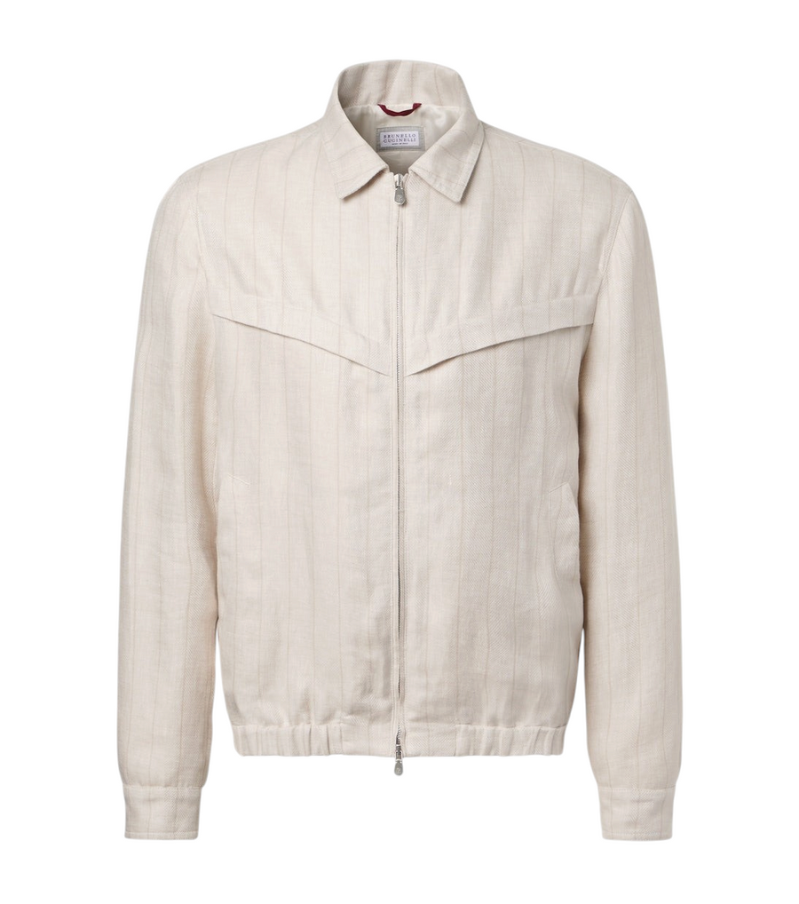 Brunello Cucinelli Striped linen blouson jacket