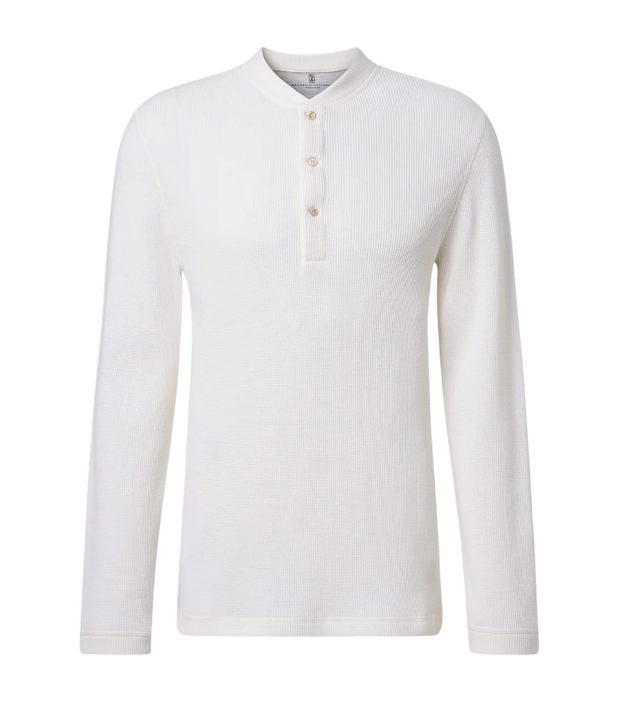 Brunello Cucinelli Waffle-knit cotton and cashmere Henley shirt