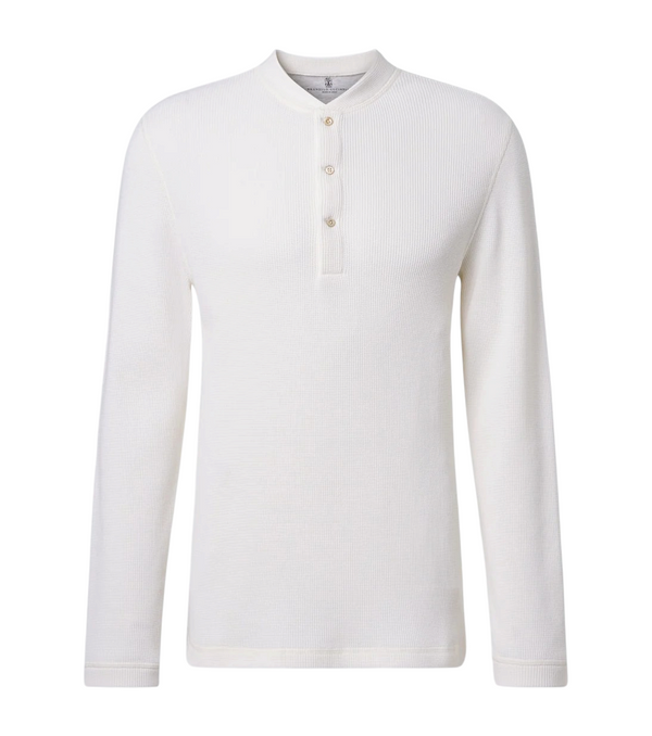Brunello Cucinelli Waffle-knit cotton and cashmere Henley shirt
