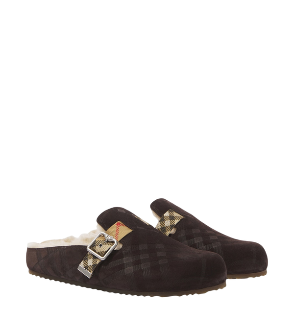 Zoccoli in pelle scamosciata foderati in montone Urchin Burberry
