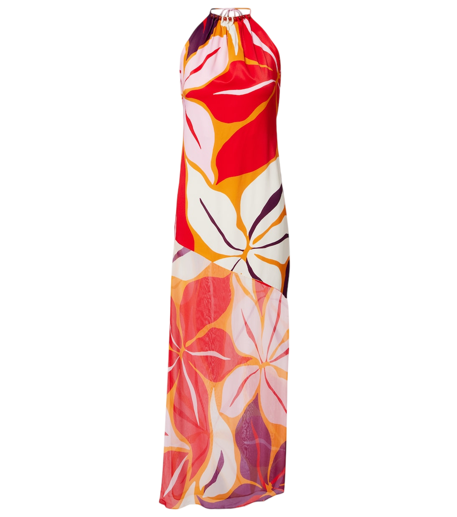 Robe longue à fleurs Accasia Cala de la Cruz à encolure dos nu