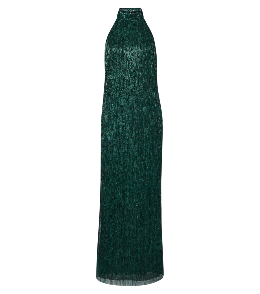 Vestido largo de lamé con cuello halter Jeanne de Cala de la Cruz