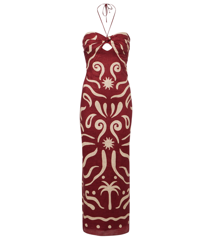 Cala de la Cruz Leda printed halterneck linen maxi dress