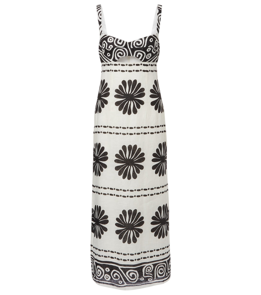 Vestido midi de lino con estampado floral Nara de Cala de la Cruz