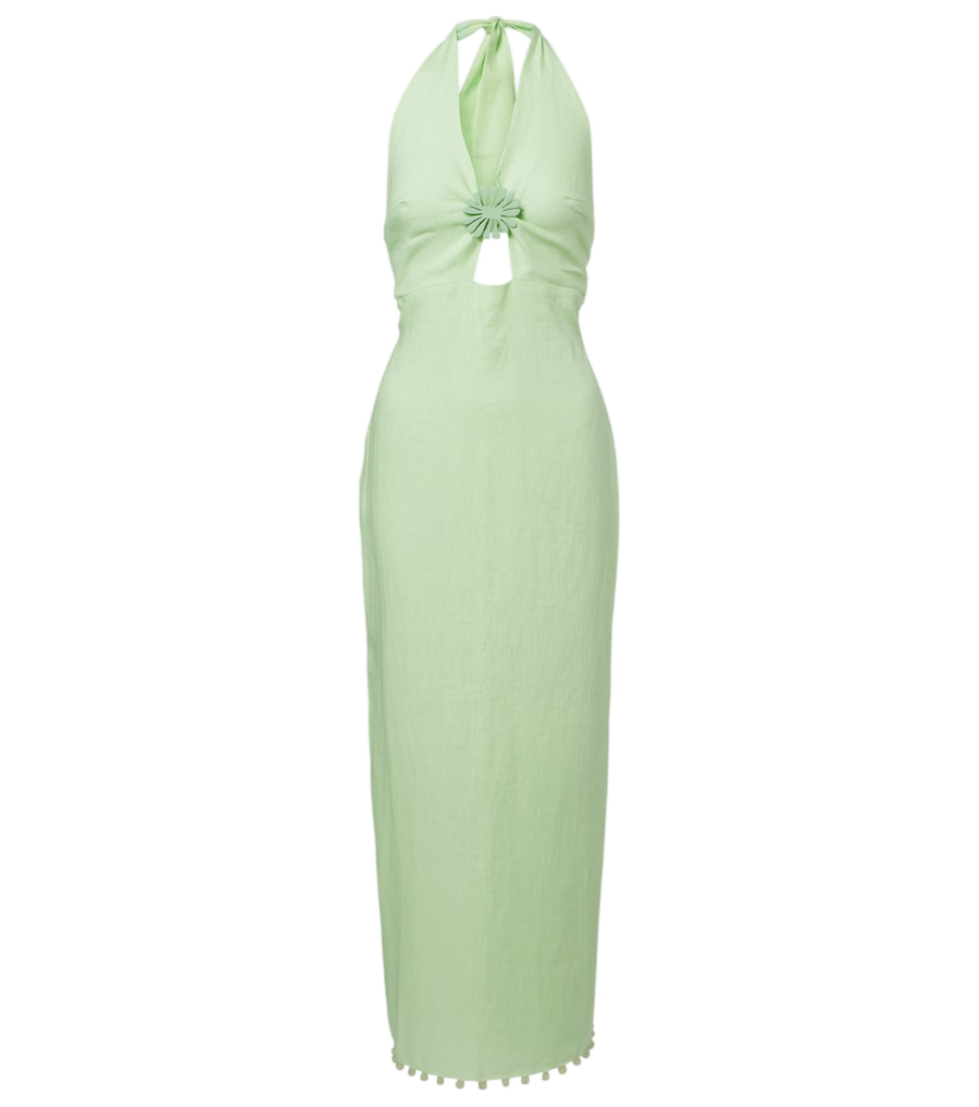 Vestido midi de lino con cuello halter Orly de Cala de la Cruz