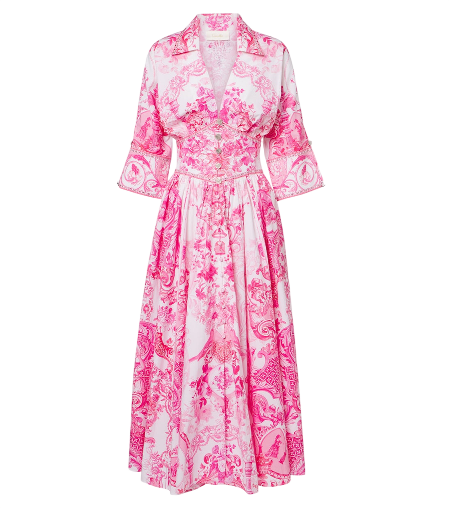 Camilla Embellished floral cotton midi dress