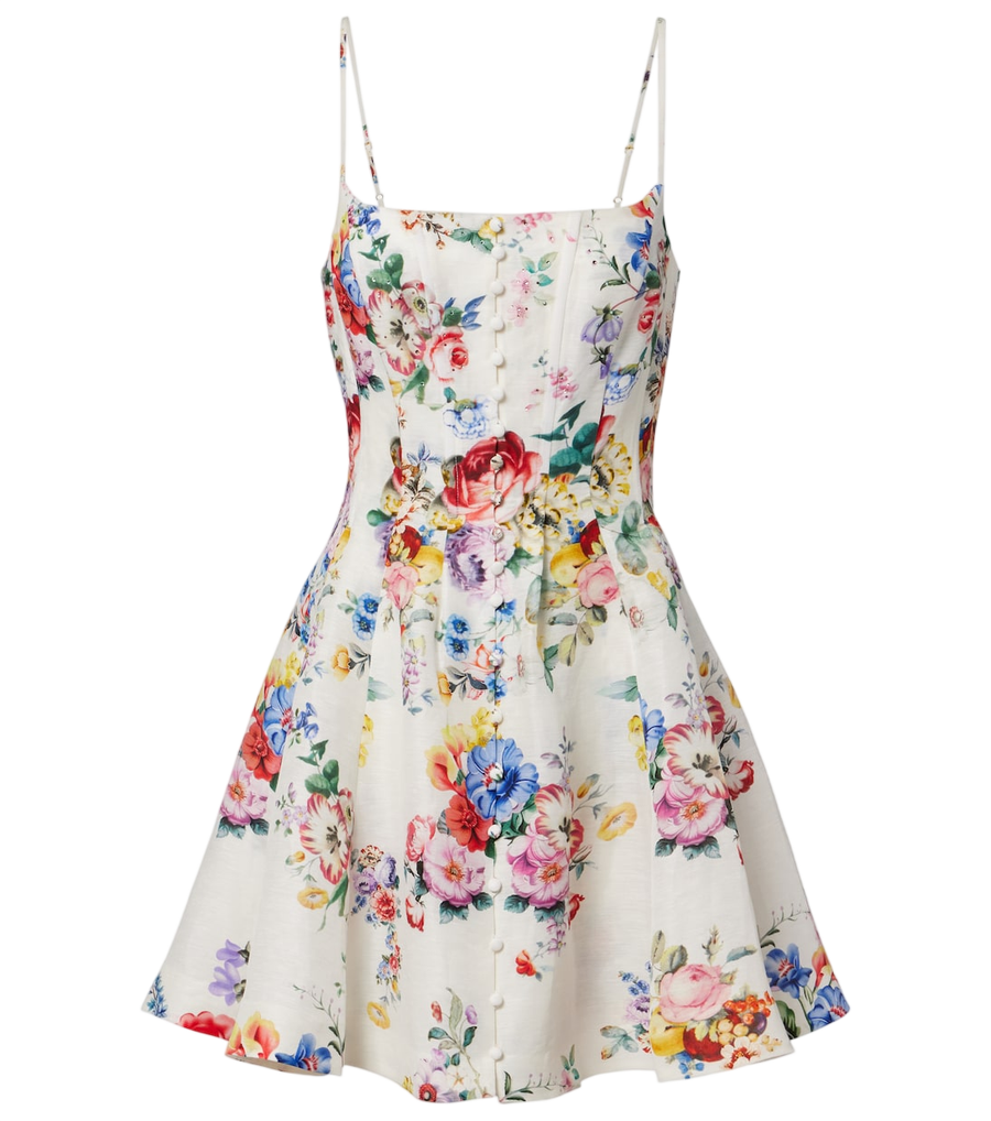 Camilla Embellished floral linen and silk minidress