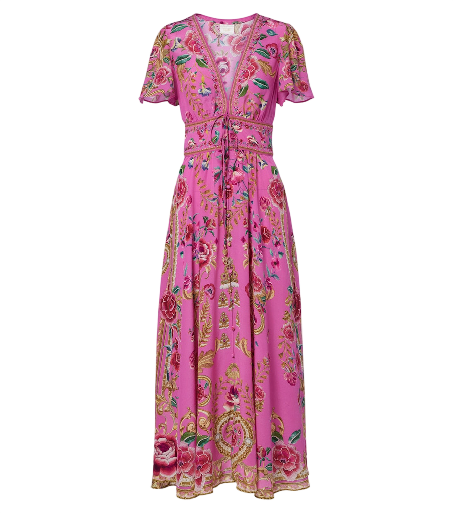 Camilla Embellished floral silk midi dress