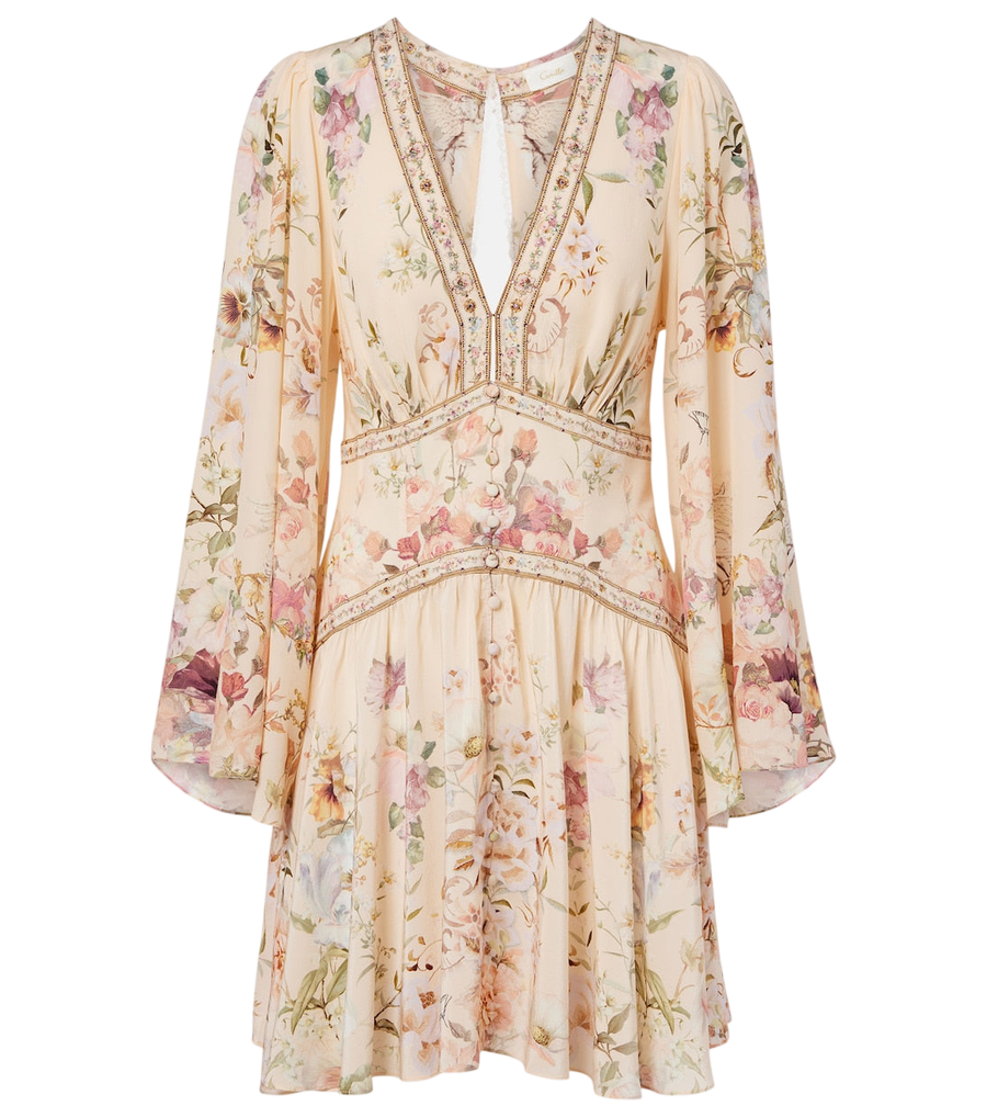 Camilla Embellished floral silk minidress