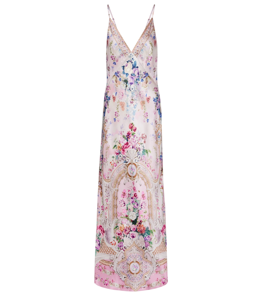 Camilla Embellished floral silk satin maxi dress