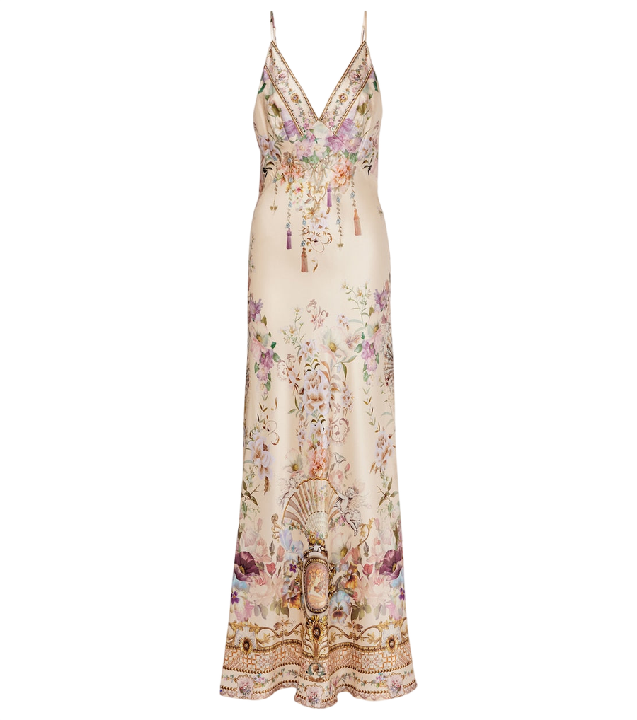Camilla Embellished floral silk slip dress