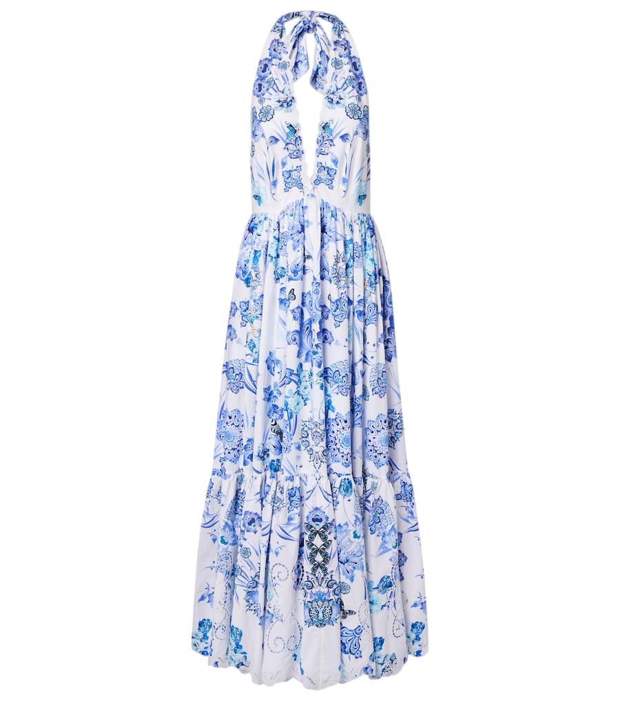 Camilla Embellished halterneck cotton poplin maxi dress
