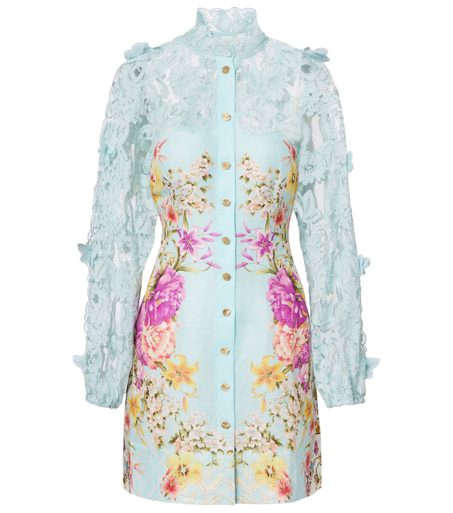 Camilla Embellished lace-trimmed linen and silk minidress