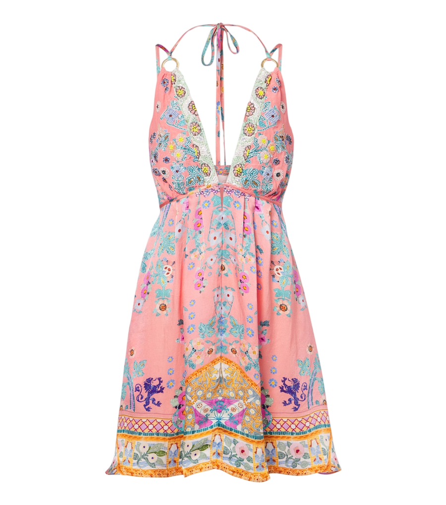 Camilla Floral embellished silk minidress