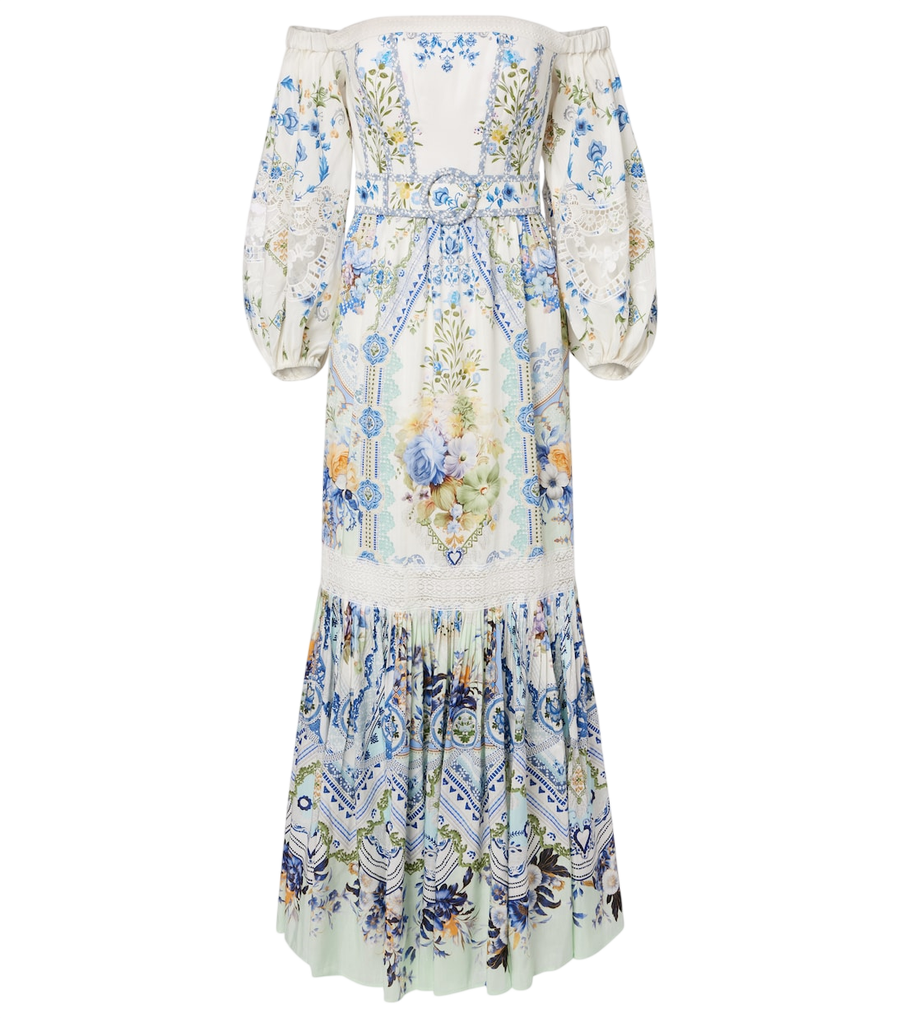 Camilla Floral off-shoulder linen and silk maxi dress