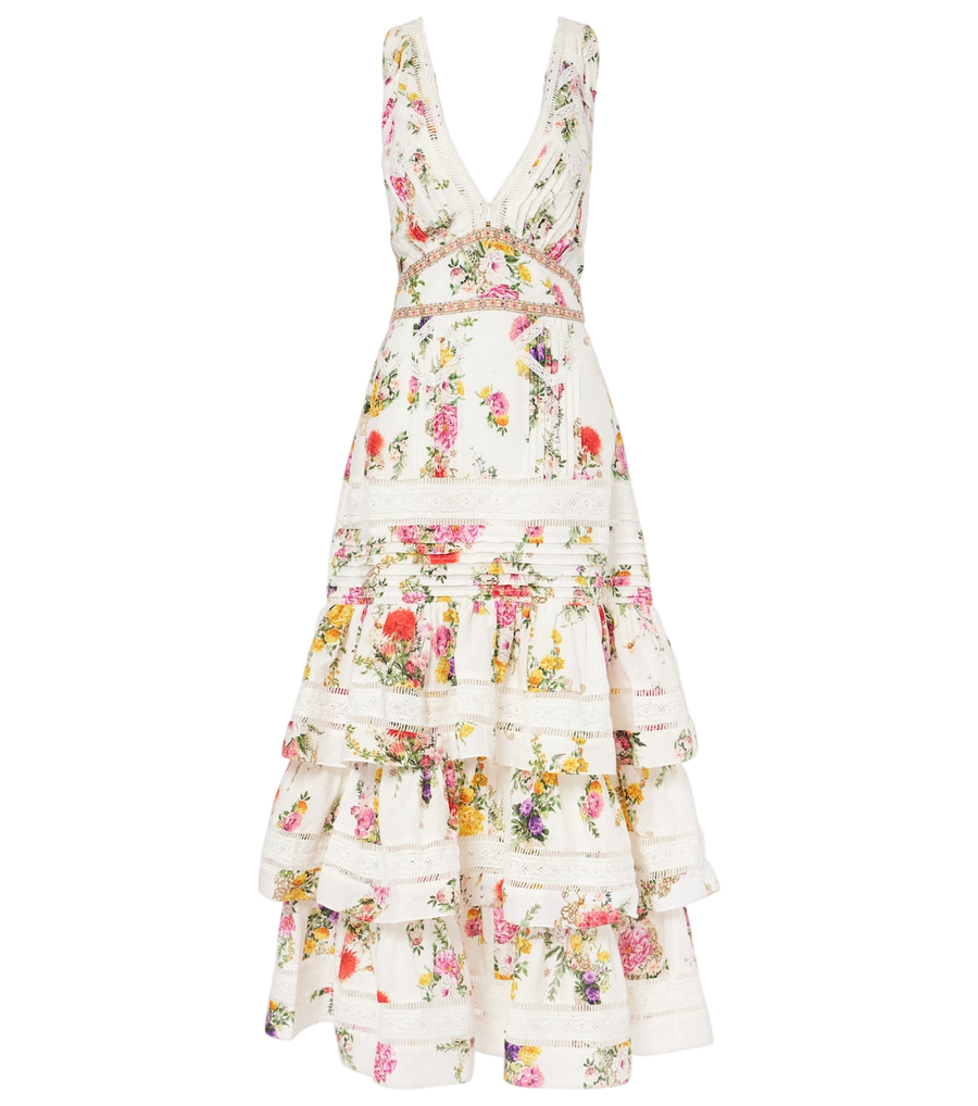 Camilla Floral tiered cotton and silk maxi dress