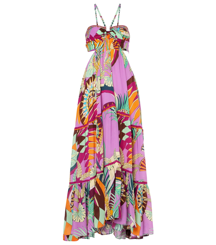 Camilla Gathered printed silk cutout maxi dress